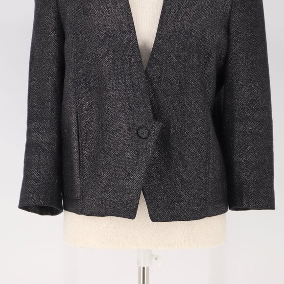 HELMUT LANG Black Metallic Tweed Cropped Tuxedo Blazer Jacket Size 8 - Picture 4 of 7